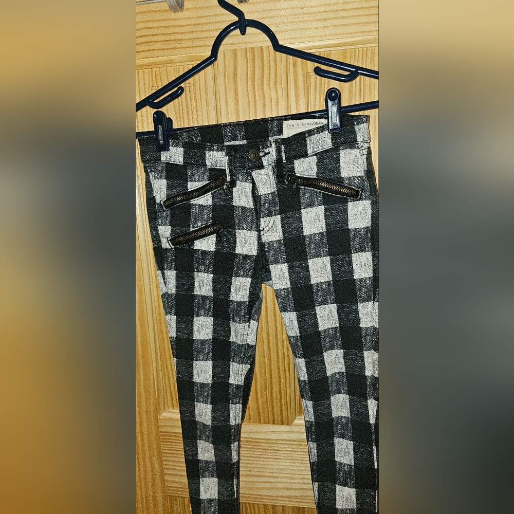 Rag & Bone Buffalo Checkered Black/White Pants Size 25 - Picture 2 of 5